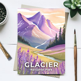 Postal Parque Nacional Glaciar | Acuarela de agua de lava
