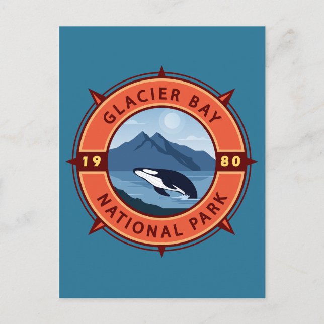 Postal Parque nacional Glaciar Bay Compass Orca Retro (Anverso)