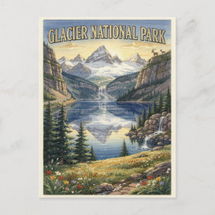 Postal Parque Nacional Glaciar Montana Acuarela