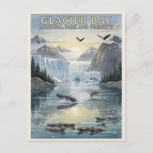 Postal Parque Nacional Glacier Bay Alaska Acuarela