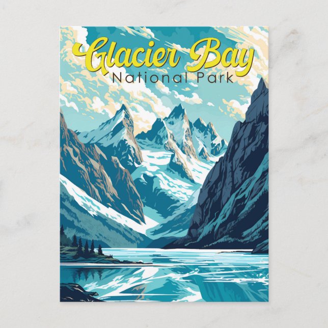 Postal Parque nacional Glacier Bay Ilustracion Retro (Anverso)