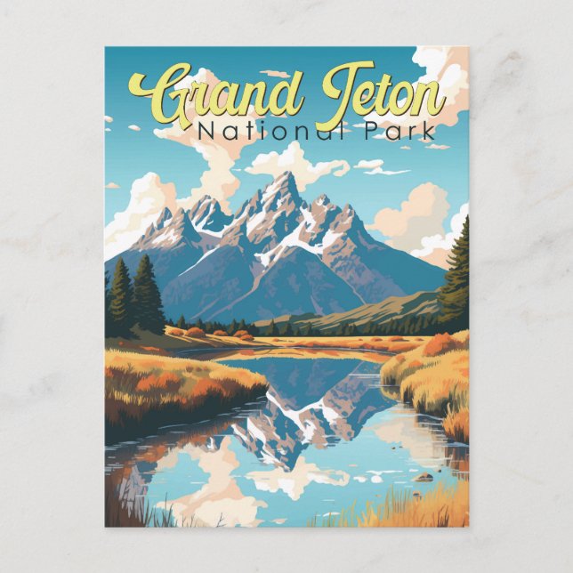 Postal Parque nacional Gran Teton Ilustracion Retro (Anverso)