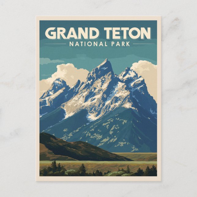 Postal Parque nacional Gran Teton Viaje Vintage (Anverso)