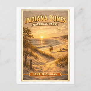 Postal Parque Nacional Indiana Dunes de estilo vintage