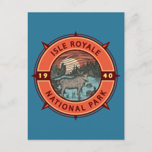 Postal Parque Nacional Isle Royale Compás Retro de Alce