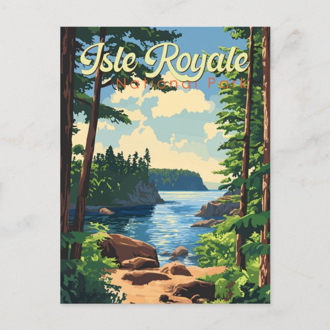 Postal Parque nacional Isle Royale Ilustracion Viajes Art (Anverso)
