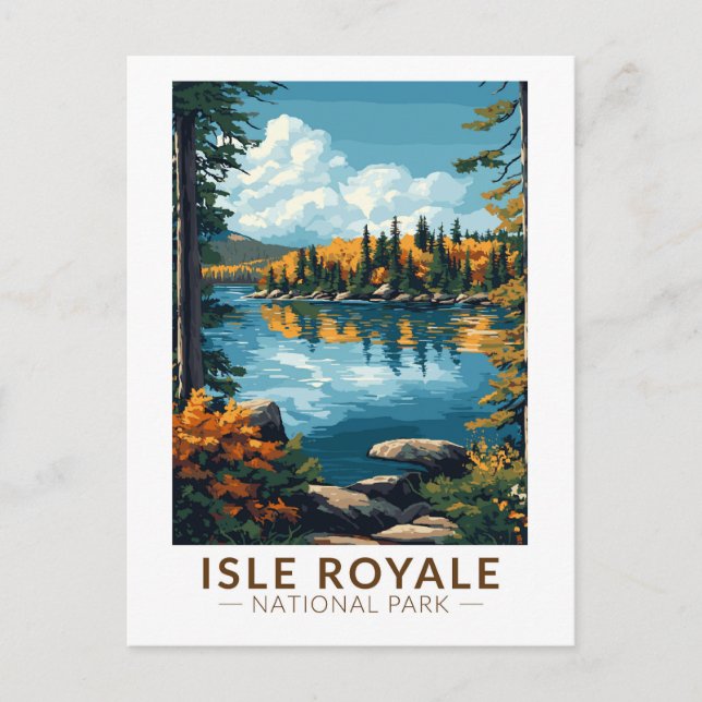 Postal Parque nacional Isle Royale Viaje Arte Vintage (Anverso)