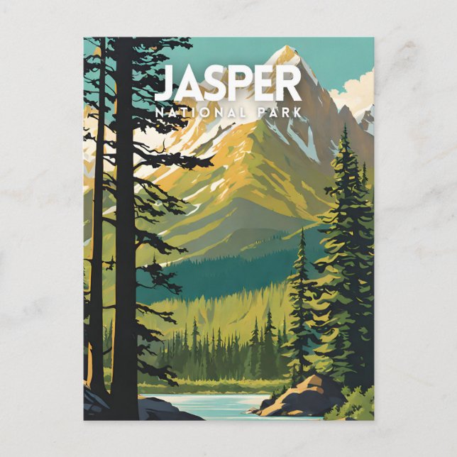 Postal Parque nacional Jasper Arte de viajes nostálgico (Anverso)