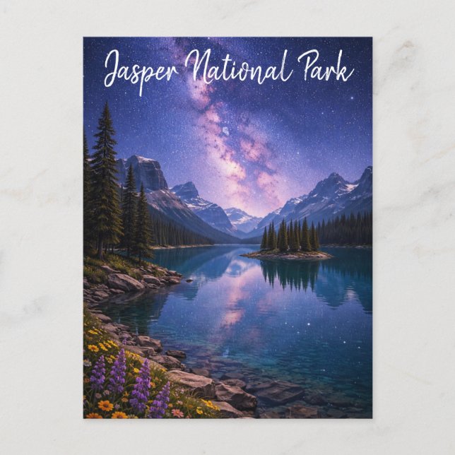 Postal Parque Nacional Jasper Canadá de Noche (Anverso)