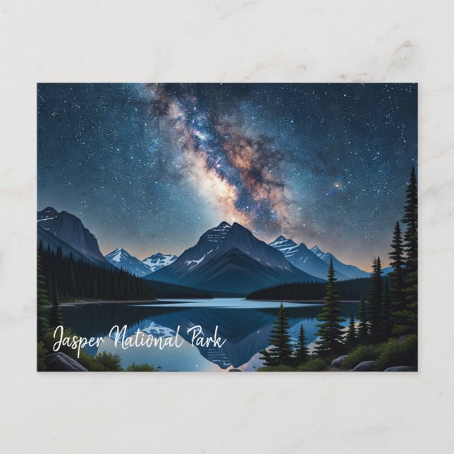 Postal Parque nacional Jasper Canadá de noche (Anverso)