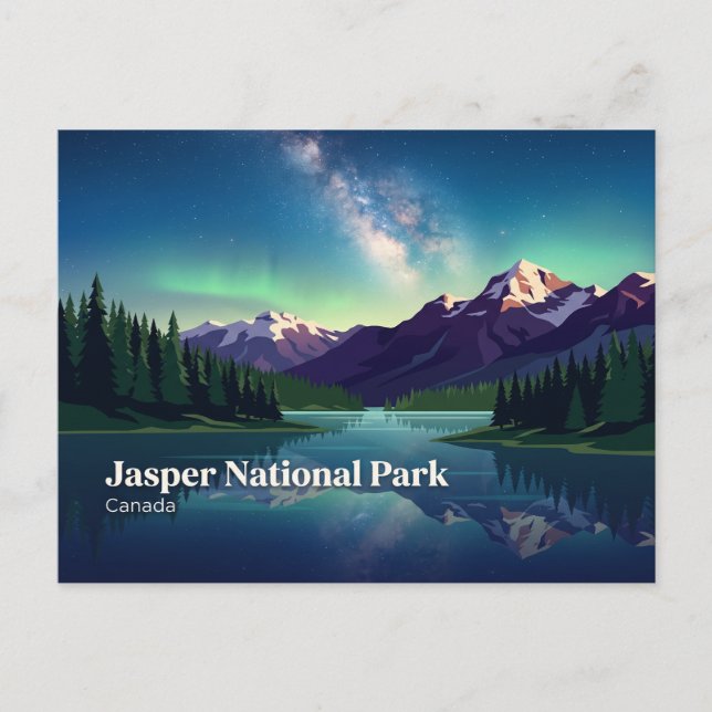 Postal Parque Nacional Jasper de Noche Canadá (Anverso)