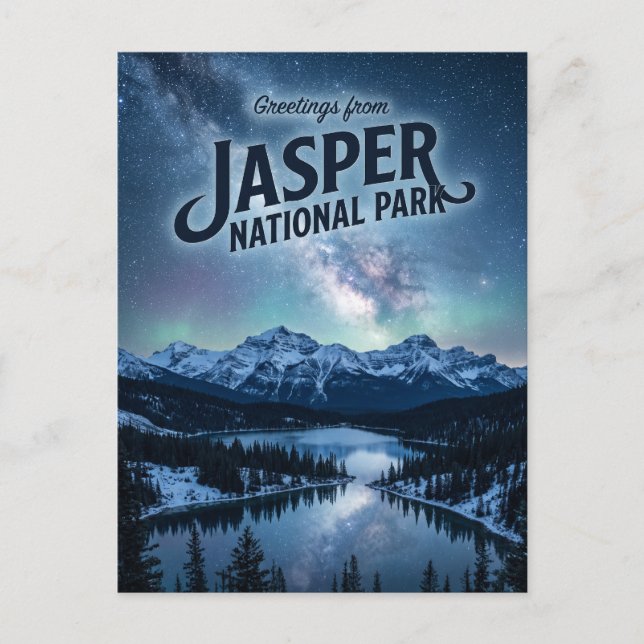 Postal Parque Nacional Jasper de noche Canadá (Anverso)