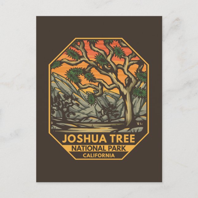 Postal Parque nacional Joshua Tree Sunset Retro Emblem (Anverso)