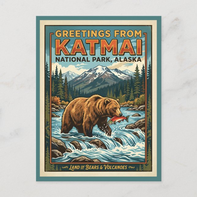Postal Parque Nacional Katmai Alaska Retro (Anverso)