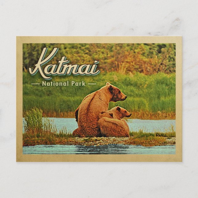 Postal Parque nacional Katmai con vintage (Anverso)