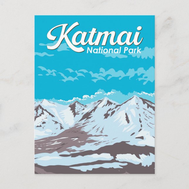Postal Parque nacional Katmai Ilustracion Retro de arte d (Anverso)