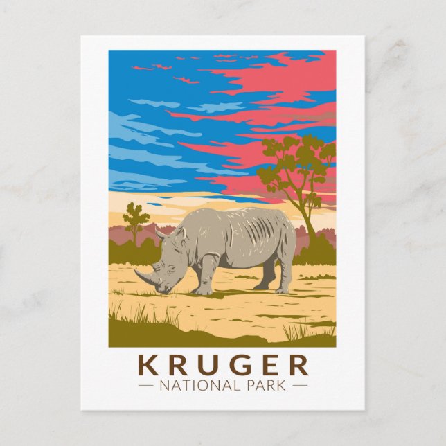 Postal Parque nacional Kruger Rhinoceros blancos Viajes a (Anverso)