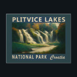 Postal Parque Nacional Lagos de Plitvice Croacia Acuarela<br><div class="desc">Diseño de acuarela de los lagos de Plitvice. El parque fue fundado en 1949 y se encuentra en la zona kárstica montañosa del centro de Croacia,  en la frontera con Bosnia y Herzegovina.</div>
