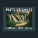 Postal Parque Nacional Lagos de Plitvice Croacia Acuarela<br><div class="desc">Diseño de acuarela de los lagos de Plitvice. El parque fue fundado en 1949 y se encuentra en la zona kárstica montañosa del centro de Croacia,  en la frontera con Bosnia y Herzegovina.</div>