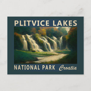 Postal Parque Nacional Lagos de Plitvice Croacia Acuarela