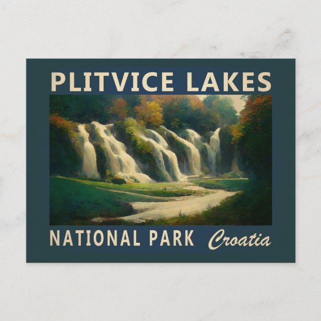 Postal Parque Nacional Lagos de Plitvice Croacia Acuarela (Anverso)