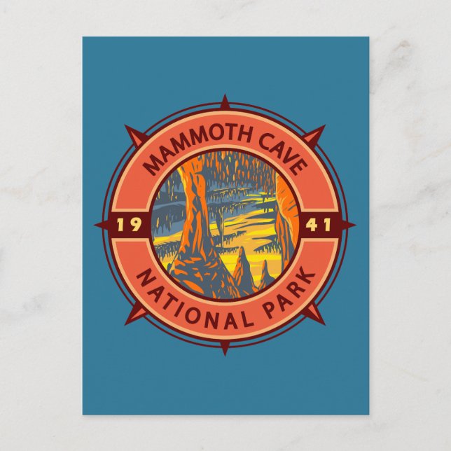 Postal Parque nacional Mammoth Cave Compass Retro Emblem (Anverso)