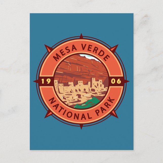 Postal Parque nacional Mesa Verde Emblema de brújula retr (Anverso)