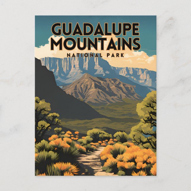 Postal Parque nacional Montañas Guadalupe Viaje Retro (Anverso)