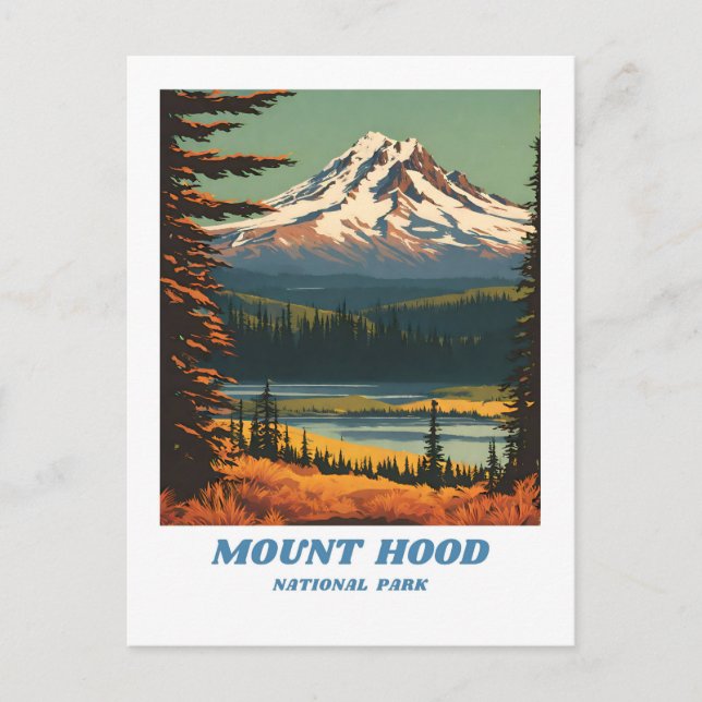 Postal Parque nacional Monte Hood ilustracion retro Vacat (Anverso)