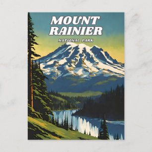 Postal Parque nacional Monte Rainier ilustracion retro Ae