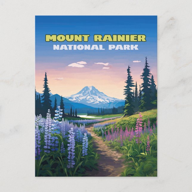 Postal Parque nacional Monte Rainier Retro de Washington (Anverso)