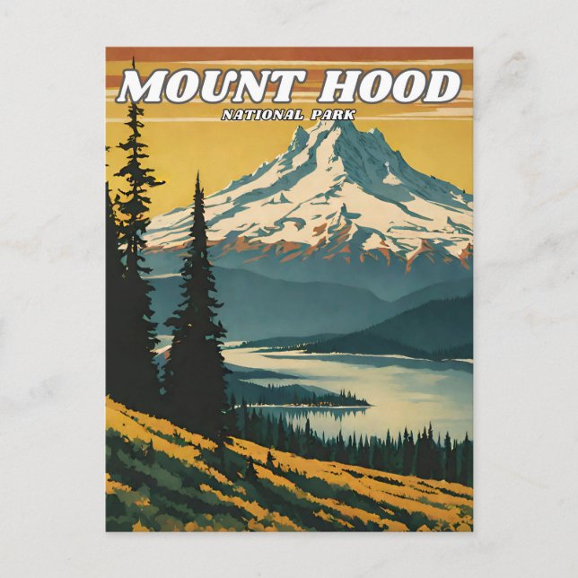Postal Parque nacional Mount Hood ilustracion retro Decor (Anverso)