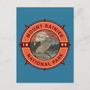 Postal Parque nacional Mount Rainier Compass Retro Red Fo