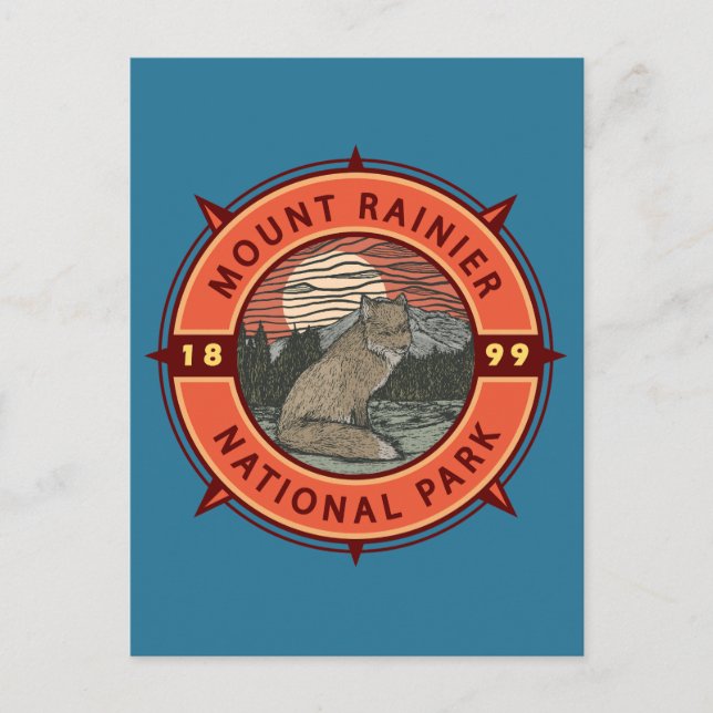 Postal Parque nacional Mount Rainier Compass Retro Red Fo (Anverso)