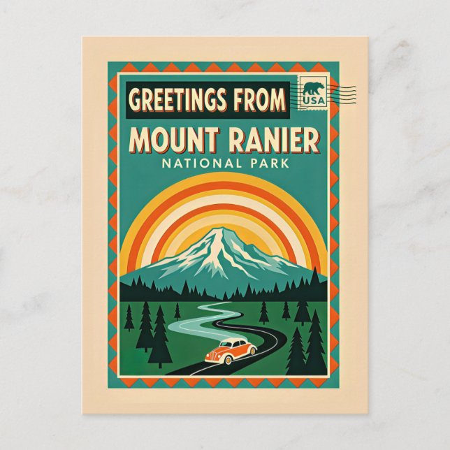 Postal Parque Nacional Mount Rainier Retro (Anverso)