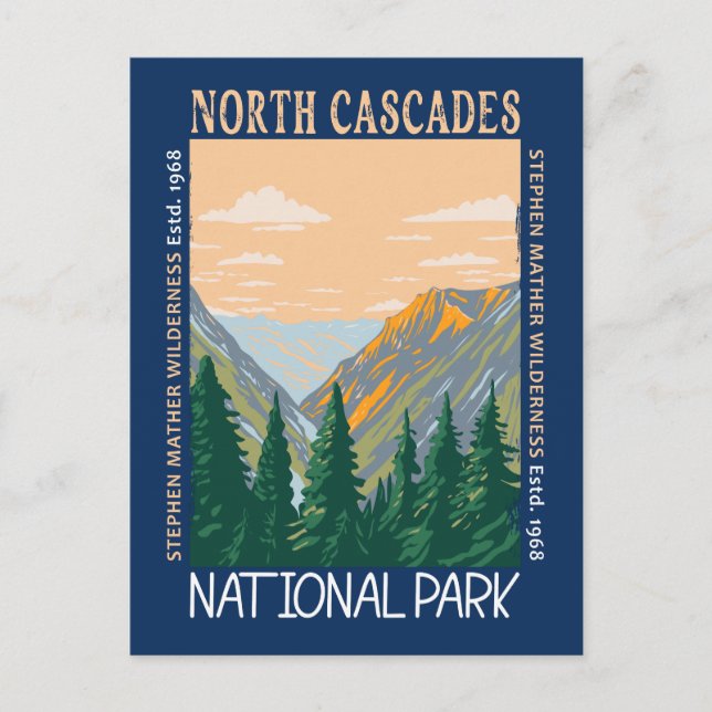Postal Parque Nacional North Cascades Vintage Apretado (Anverso)