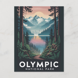 Postal Parque Nacional Olímpico Póster de viaje vintage