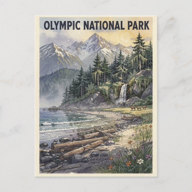 Postal Parque Nacional Olímpico Viaje Vintage (Anverso)