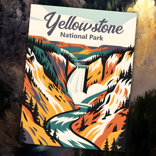 Postal Parque nacional personalizado Yellowstone Lower Fa (Custom Yellowstone National Park Lower Falls Retro Postcard)