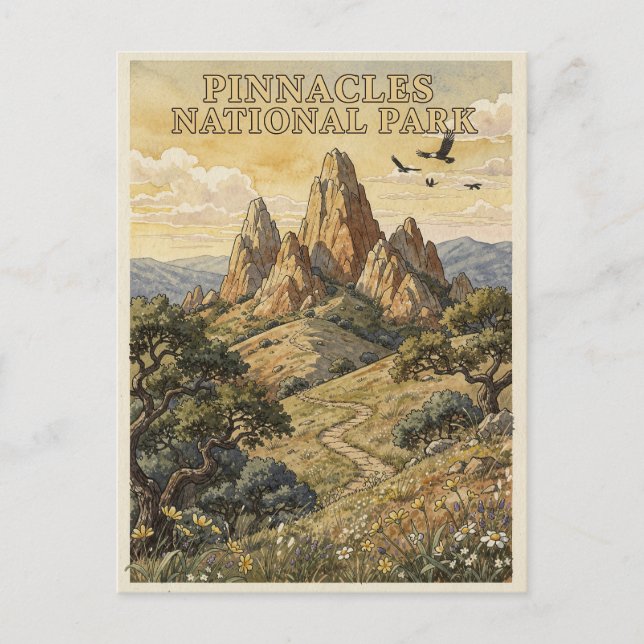 Postal Parque Nacional Pinnacles Viaje Vintage (Anverso)