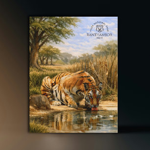 Postal Parque Nacional Ranthambor Tigre India Acuarela