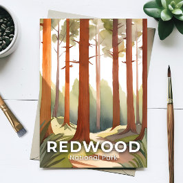 Postal Parque Nacional Redwood | Árboles Acuarela
