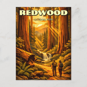 Postal Parque Nacional Redwood Arte Retro Deco Turismo