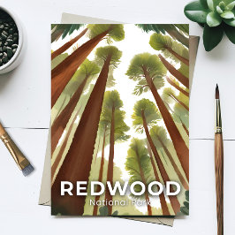 Postal Parque Nacional Redwood | Bosque Alto Acuarela