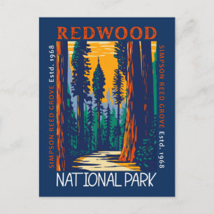 Postal Parque Nacional Redwood California Retro Desgastad