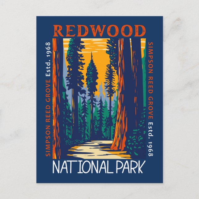 Postal Parque Nacional Redwood California Retro Desgastad (Anverso)