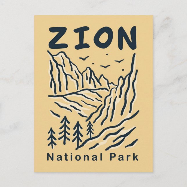 Postal parque nacional retro de viajes vintage ZION (Anverso)