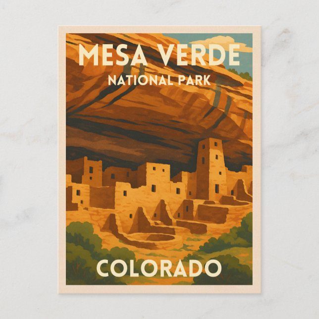 Postal Parque nacional Retro Viajes Vintage Mesa Verde (Anverso)