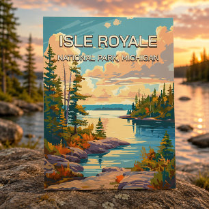 Postal Parque Nacional Retro Vintage Isle Royale Michigan