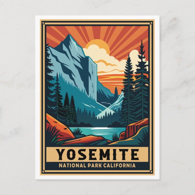 Postal Parque nacional Retro Yosemite, California (Anverso)